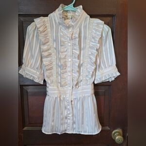Twentyone Cream Striped Ruffle Blouse